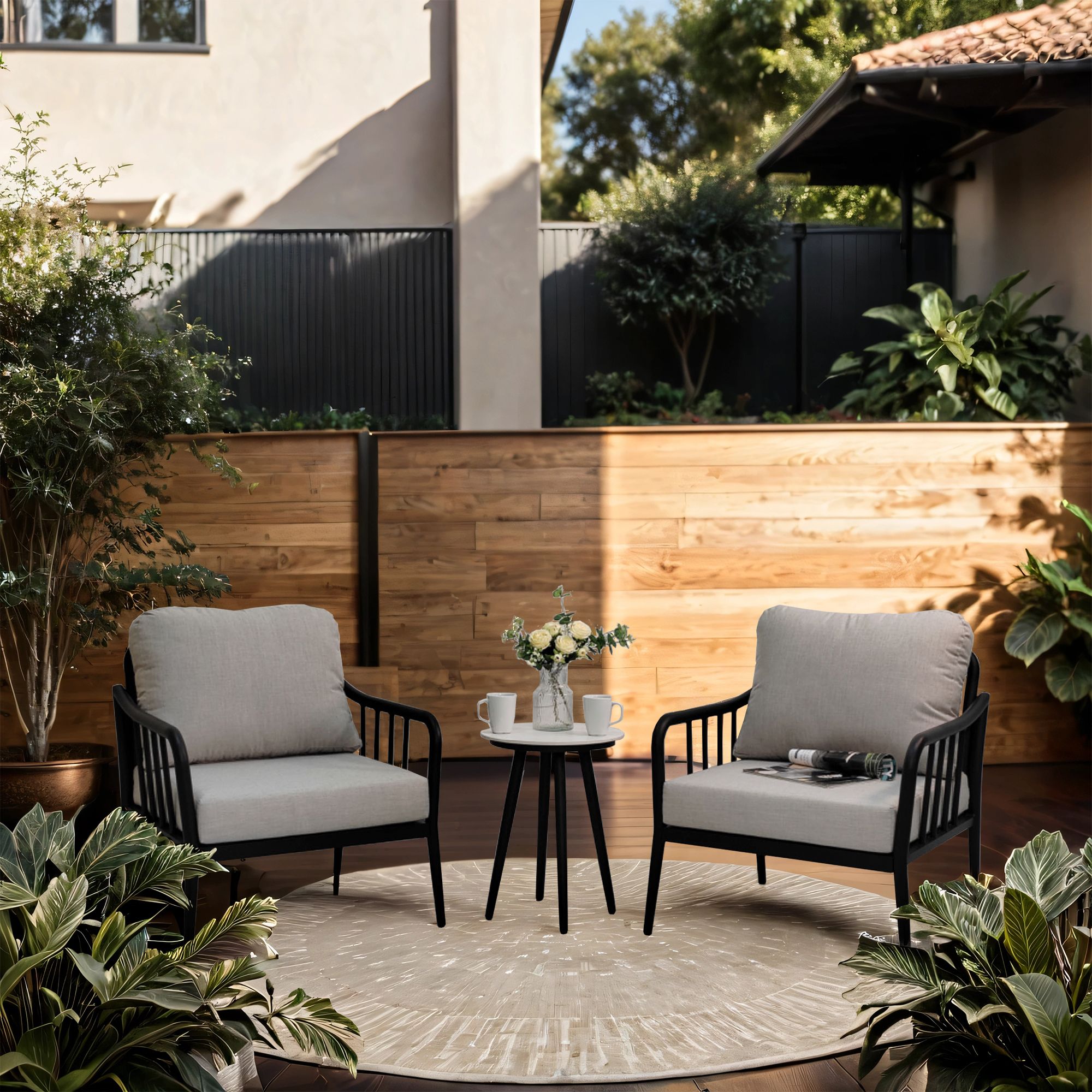 3PC Outdoor Aluminum Patio Furniture Chaise Lounge Set, 2 Chaise & 1 End Table with Modern Tapered Feet 3PC Outdoor Aluminum Patio Furniture Chaise Lounge Set, 2 Chaise & 1 End Table with Modern Tapered Feet