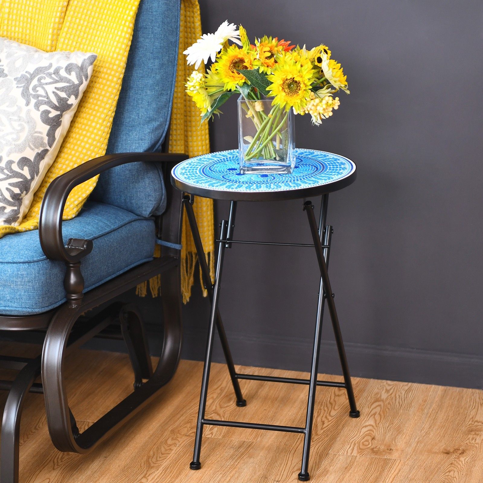 14'' Mosaic Side Small Round Bistro Sofa End Table with Cast Iron Flower display Plant Stand 14'' Mosaic Side Small Round Bistro Sofa End Table with Cast Iron Flower display Plant Stand