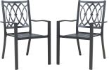 Outdoor Black Stackable Dining Chairs Set Iron Patio Chairs Set of 2 with Armrest Seating Chairs for Garden, Backyard