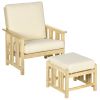 Patio Furniture Set, Wood Outdoor Patio Chair with Ottoman, 2 Piece Cushioned Outdoor Lounge Chair, Sofa Chair with Footrest, Beige