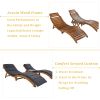 Outdoor Patio Wood Portable Extended Chaise Lounge Set with Foldable Tea Table for Balcony, Poolside, Garden