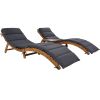 Outdoor Patio Wood Portable Extended Chaise Lounge Set with Foldable Tea Table for Balcony, Poolside, Garden