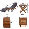 Outdoor Patio Wood Portable Extended Chaise Lounge Set with Foldable Tea Table for Balcony, Poolside, Garden