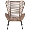 Outdoor Patio 5-Piece Rattan Conversation Set, PE Wicker Arm Chairs with Stools and Tempered Glass Tea Table for Balcony, Natural Rattan+Dark Gray