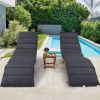 Outdoor Patio Wood Portable Extended Chaise Lounge Set with Foldable Tea Table for Balcony, Poolside, Garden