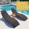 Outdoor Patio Wood Portable Extended Chaise Lounge Set with Foldable Tea Table for Balcony, Poolside, Garden