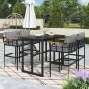 Steel Outdoor Dining Set with Acacia Wood Armrest Suitable For Patio; Balcony Or Backyard