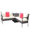 3 Piece Patio Sectional Wicker Rattan Outdoor Furniture Sofa Set with Storage Box Brown