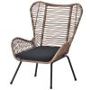 Outdoor Patio 5-Piece Rattan Conversation Set, PE Wicker Arm Chairs with Stools and Tempered Glass Tea Table for Balcony, Natural Rattan+Dark Gray