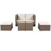 Outdoor 6-Piece Garden Furniture Set, PE Wicker Rattan Sectional Sofa Set with 2 Tea Tables, Brown Wicker+Beige Cushion