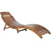 Outdoor Patio Wood Portable Extended Chaise Lounge Set with Foldable Tea Table for Balcony, Poolside, Garden