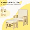 Patio Furniture Set, Wood Outdoor Patio Chair with Ottoman, 2 Piece Cushioned Outdoor Lounge Chair, Sofa Chair with Footrest, Beige