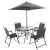 Outdoor Patio Dining Set for 4 People, Metal Patio Furniture Table and Chair Set with Umbrella, Black