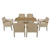 Outdoor Patio 7-Piece Dining Table Set All Weather PE Rattan Dining Set with Wood Tabletop and Cushions for 6; White