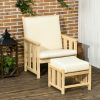 Patio Furniture Set, Wood Outdoor Patio Chair with Ottoman, 2 Piece Cushioned Outdoor Lounge Chair, Sofa Chair with Footrest, Beige