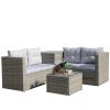 4 Piece Patio Sectional Wicker Rattan Outdoor Furniture Sofa Set with Storage Box Grey