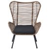 Outdoor Patio 5-Piece Rattan Conversation Set, PE Wicker Arm Chairs with Stools and Tempered Glass Tea Table for Balcony, Natural Rattan+Dark Gray