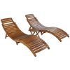 Outdoor Patio Wood Portable Extended Chaise Lounge Set with Foldable Tea Table for Balcony, Poolside, Garden