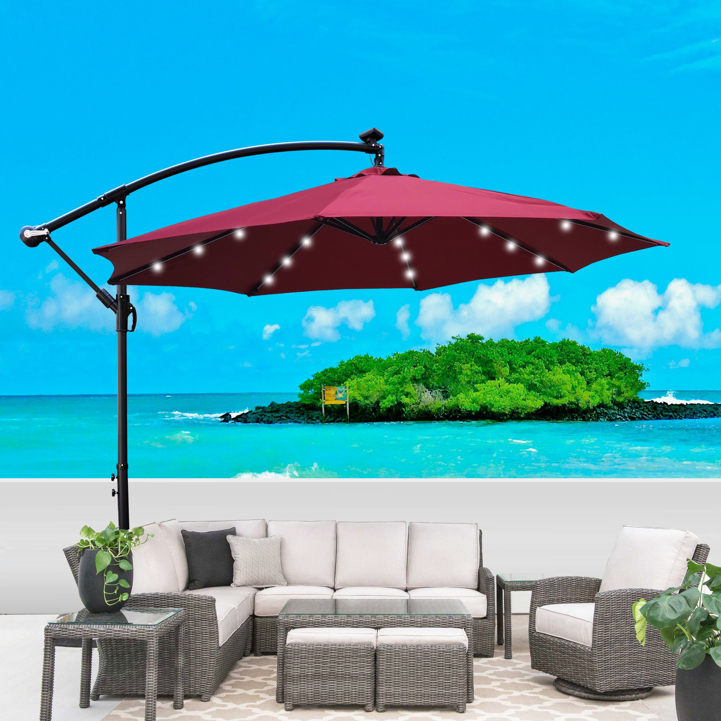 10 ft Outdoor Patio Umbrella Solar Powered LED Lighted Sun Shade Market Waterproof 8 Ribs Umbrella with Crank and Cross Base for Garden Deck Backyard 10 ft Outdoor Patio Umbrella Solar Powered LED Lighted Sun Shade Market Waterproof 8 Ribs Umbrella with Crank and Cross Base for Garden Deck Backyard