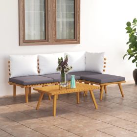 5 Piece Patio Lounge Set with Cushions Solid Acacia Wood (Color: brown)